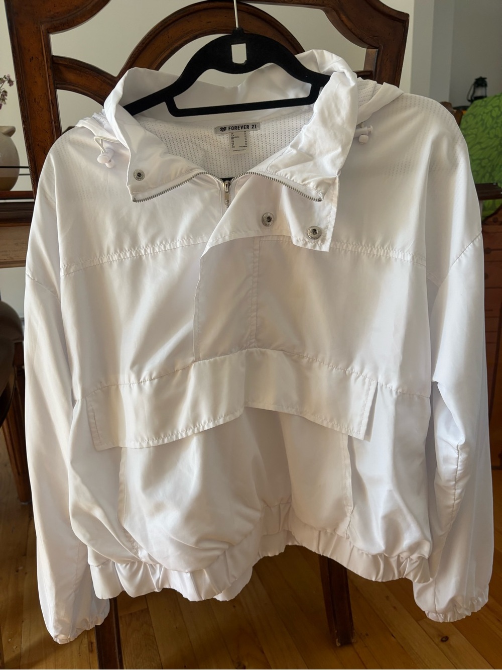 Forever 21 White Hooded Pullover Anorak